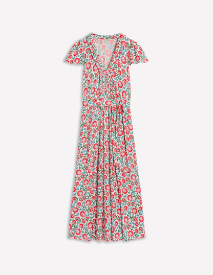 Robe style 40s Nicola en jersey-Ivoire, motif Garden Vine