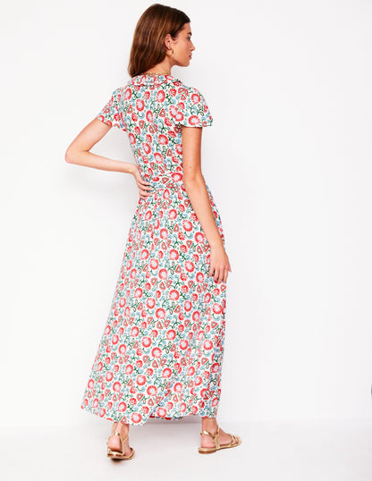 Robe style 40s Nicola en jersey-Ivoire, motif Garden Vine