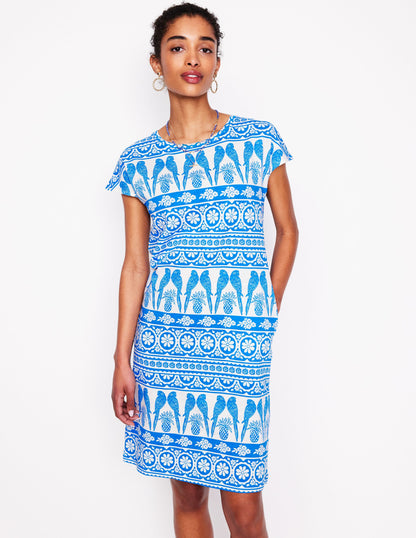 Leah T-Shirt-Kleid aus Jersey-Himmelblau, Tropische Ornamente