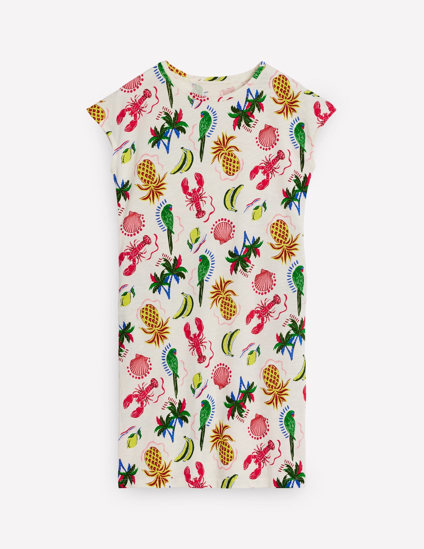 Leah T-Shirt-Kleid aus Jersey-Weiß, Tropical Bonanza-Motiv
