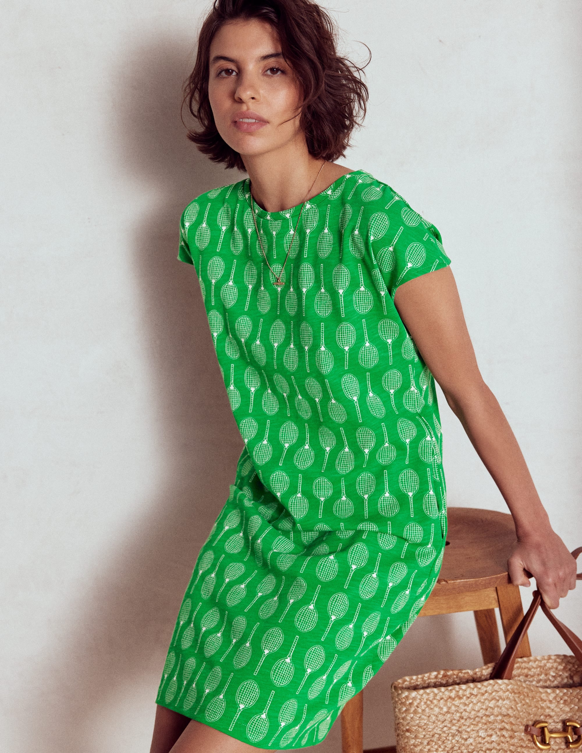 Leah T-Shirt-Kleid aus Jersey-Smaragdgrün, Tennis - Image 1