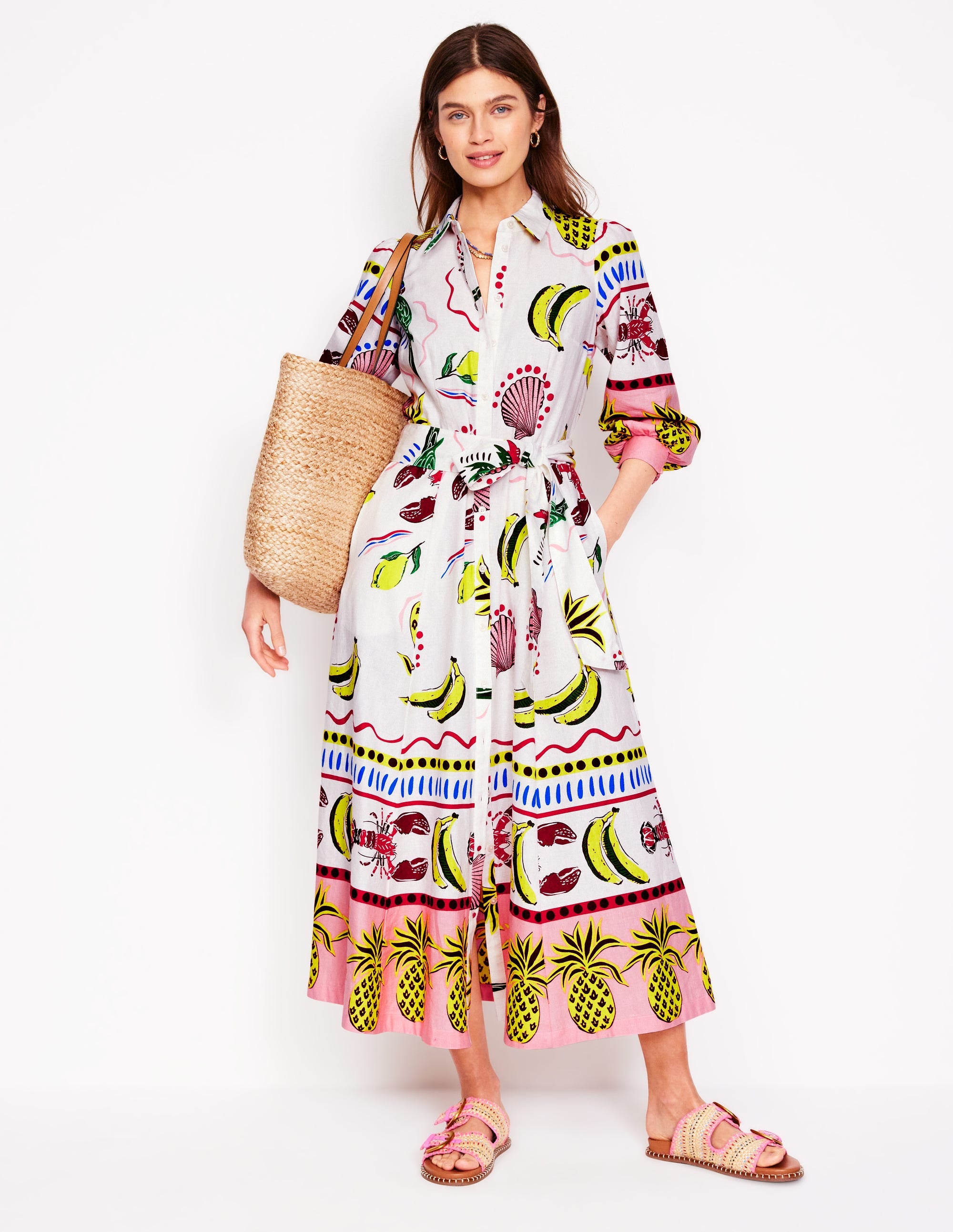 Clara Hemdblusenkleid aus Leinenmischgewebe-Bunt, Tropical Bonanza-Motiv - Image 1