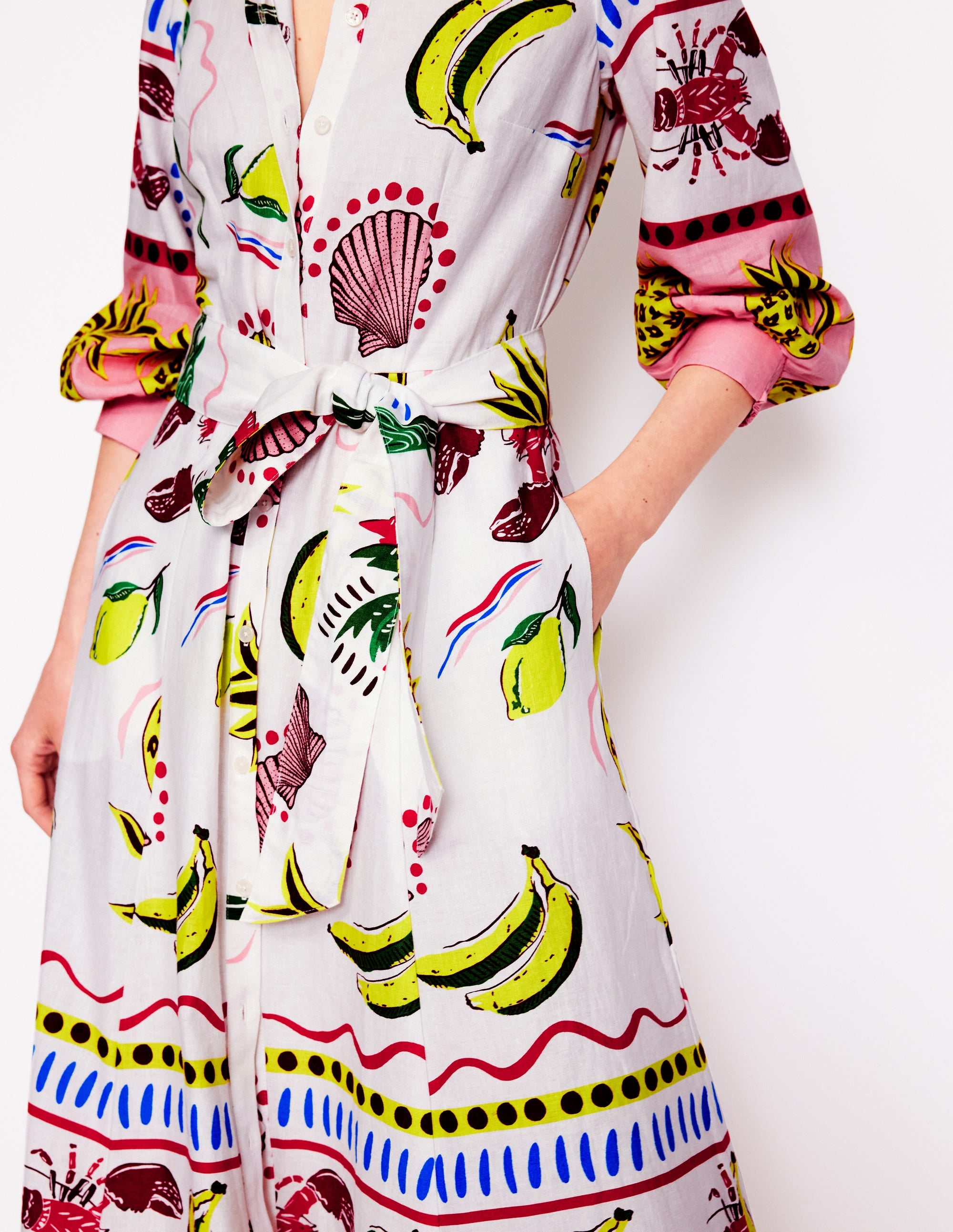 Clara Hemdblusenkleid aus Leinenmischgewebe-Bunt, Tropical Bonanza-Motiv - Image 2