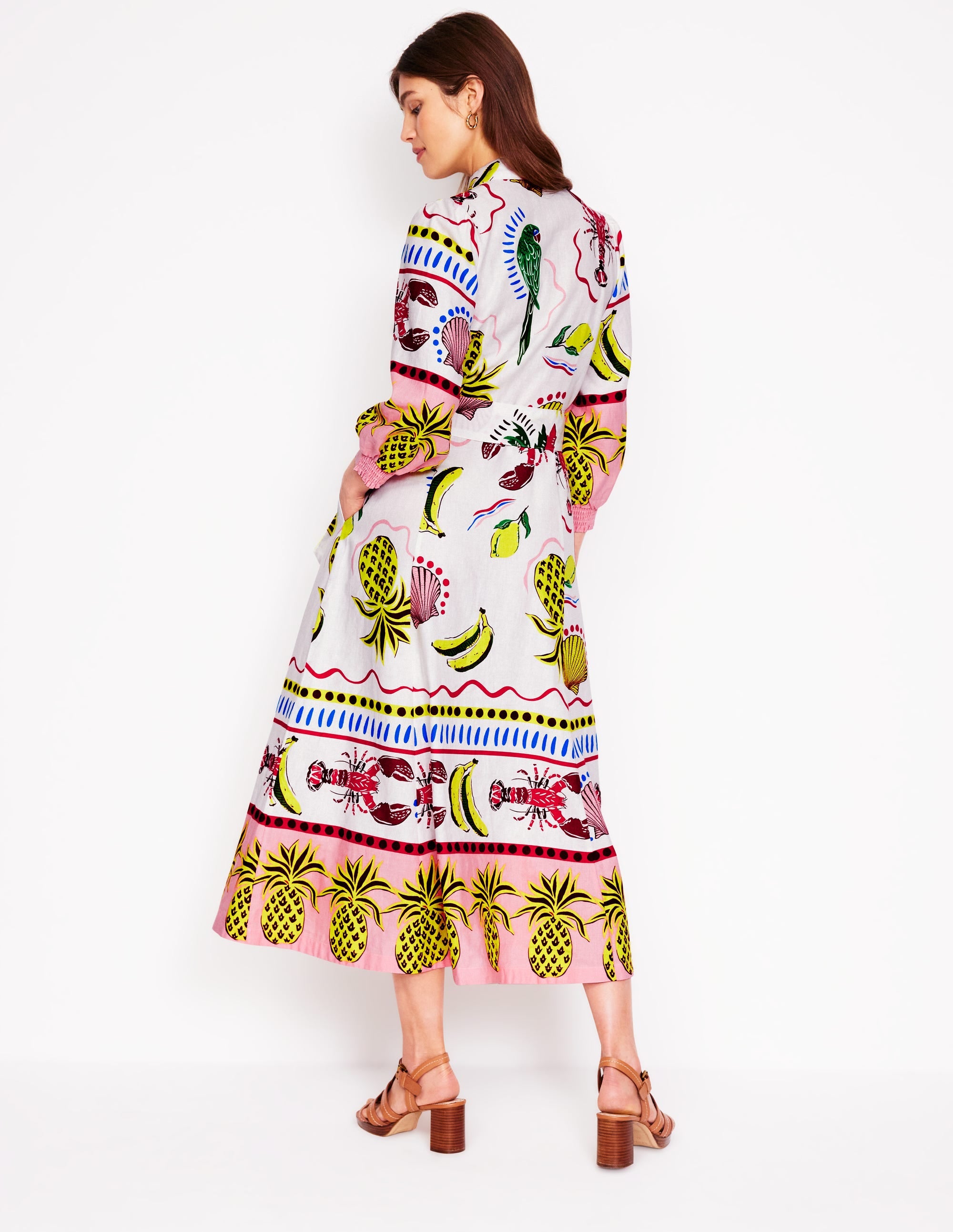 Clara Hemdblusenkleid aus Leinenmischgewebe-Bunt, Tropical Bonanza-Motiv - Image 3