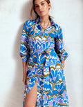 Clara Hemdblusenkleid aus Baumwolle-Eisvogelblau, Freesienstempel