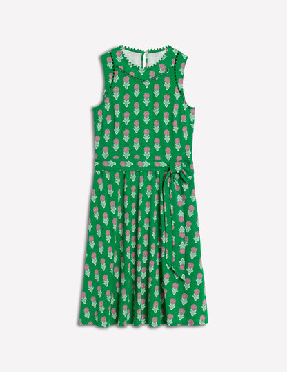Robe courte Mila en jersey-Émeraude profond, motif Dahlia Sprig