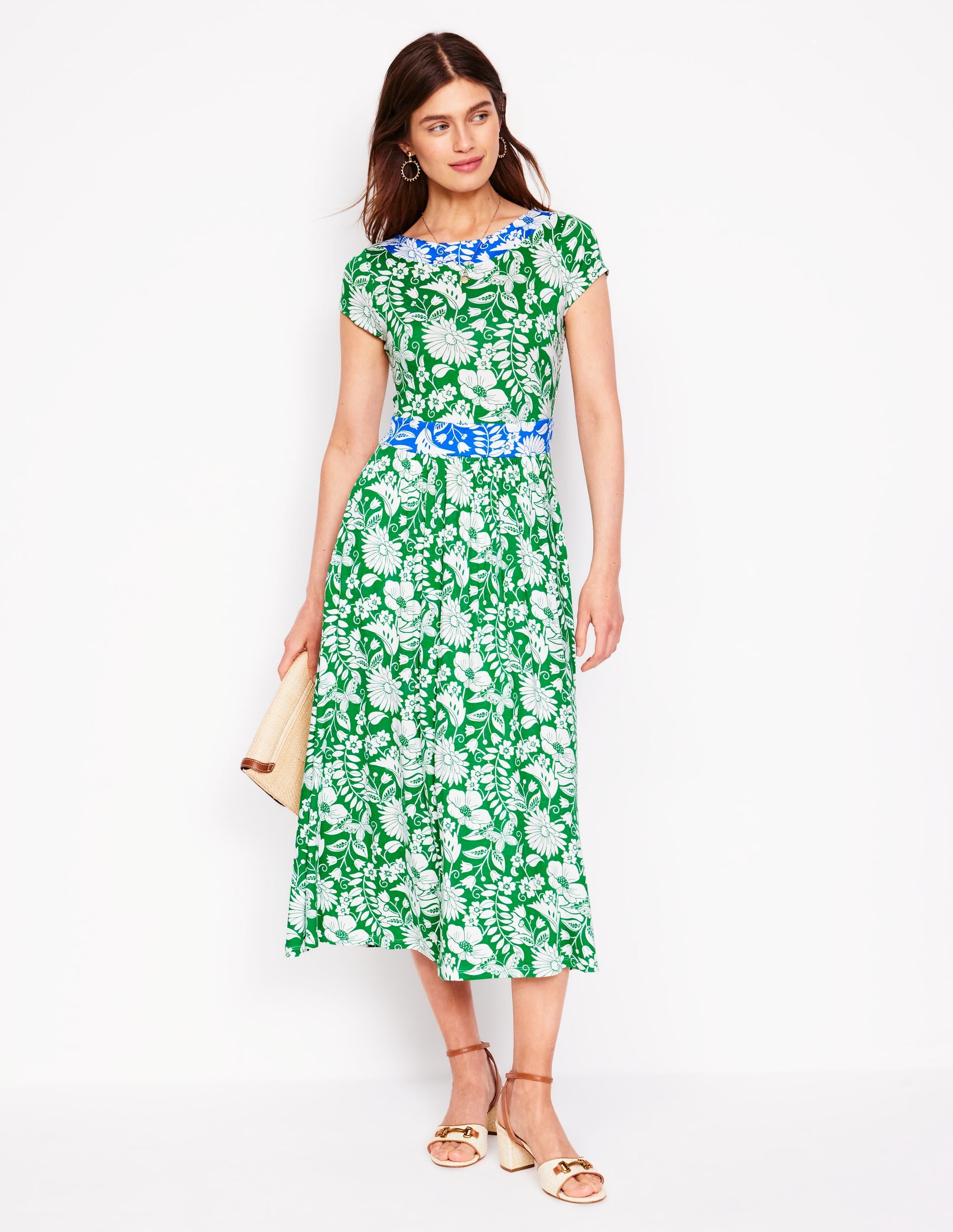 Melanie Jersey Midi Dress-Rich Emerald, Wildflower Trail - Image 1