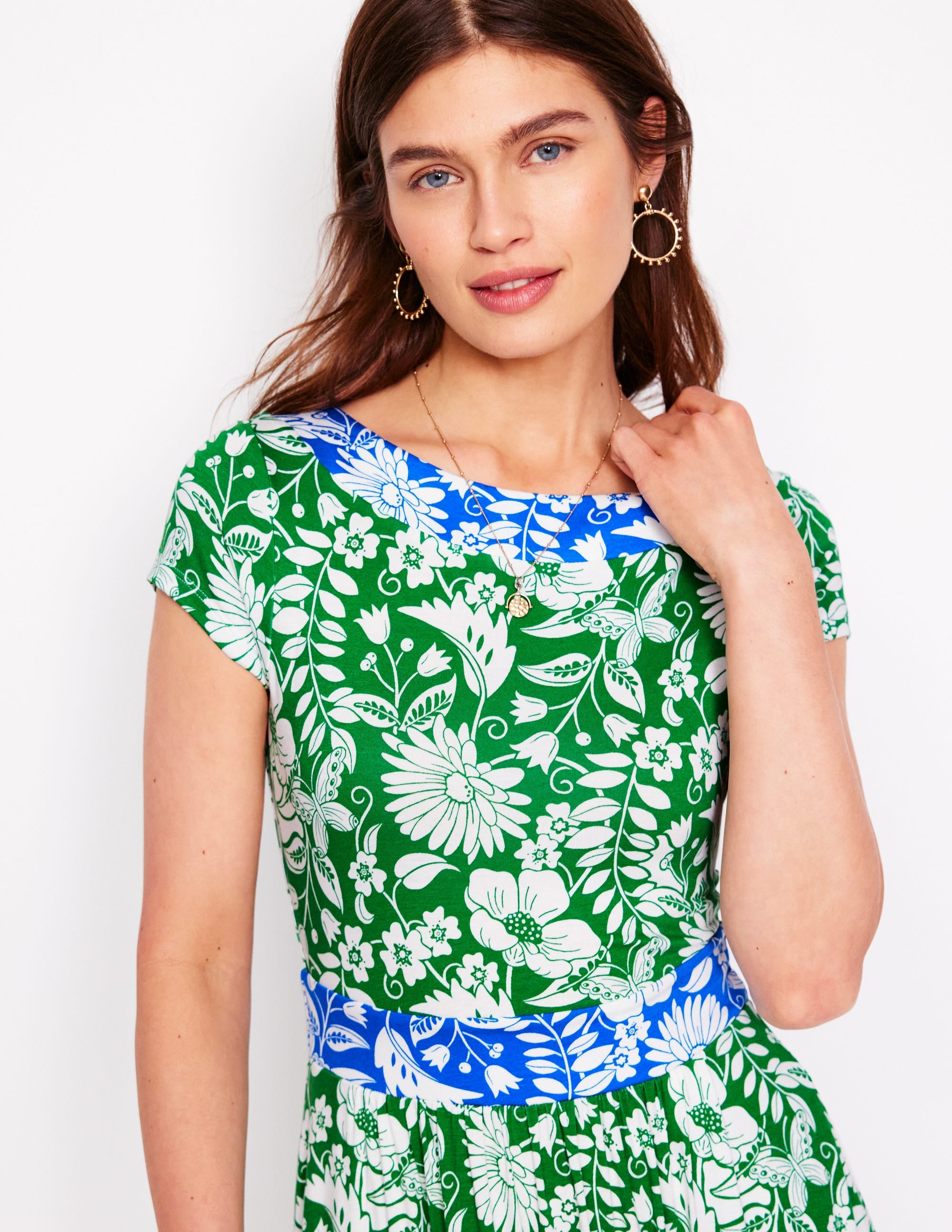 Melanie Jersey Midi Dress-Rich Emerald, Wildflower Trail - Image 2