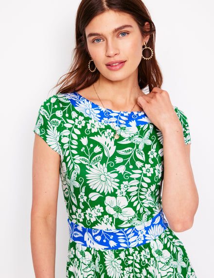 Robe midi Melanie en jersey-Émeraude profond, motif Wildflower Trail