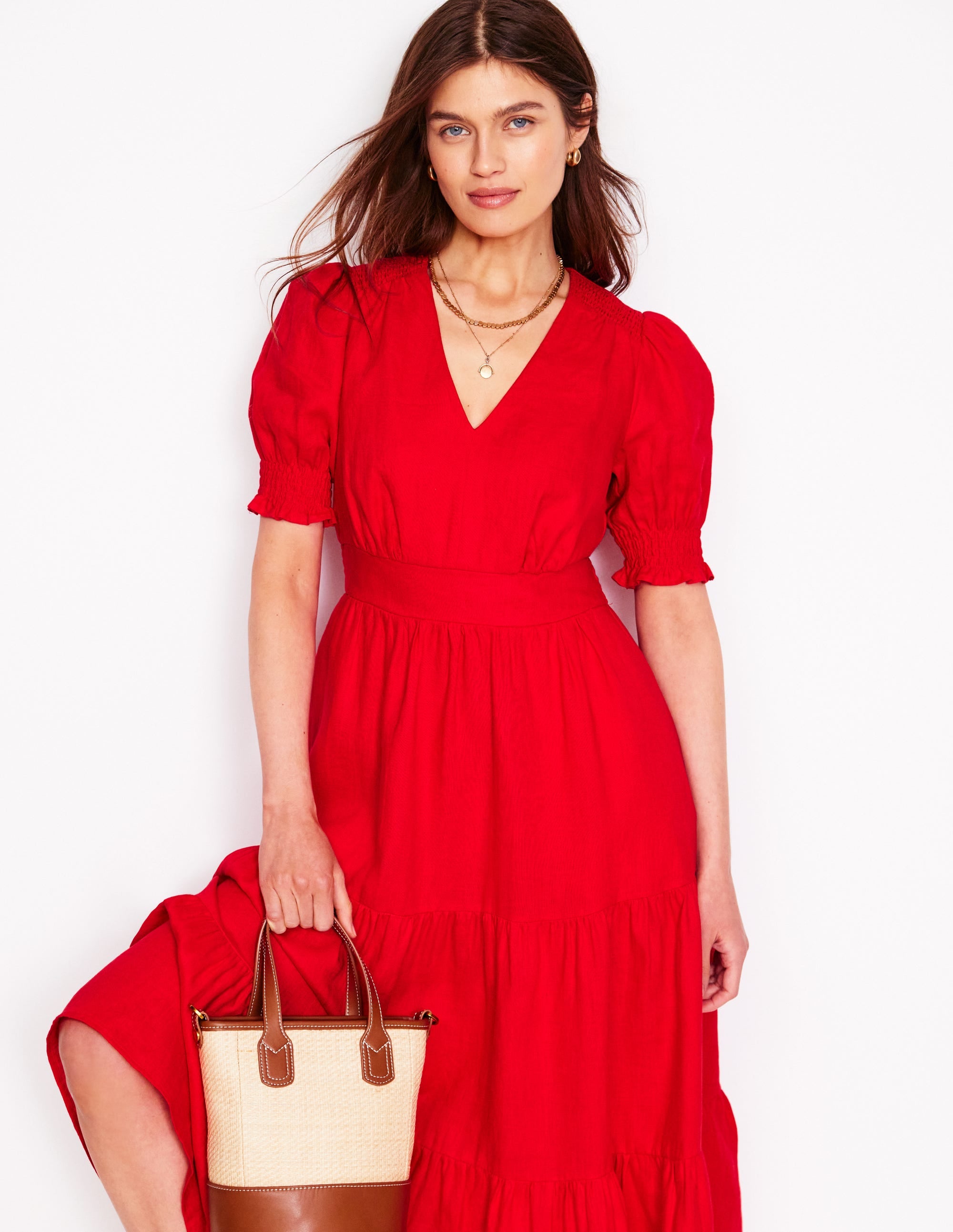 Anna Gestuftes Midikleid aus Leinen-Anemone Honeycomb Spot - Image 1