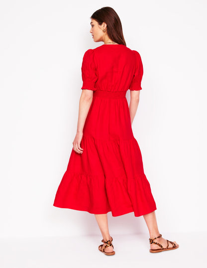 Robe mi-longue Anna en lin volantée-Anemone Honeycomb Spot