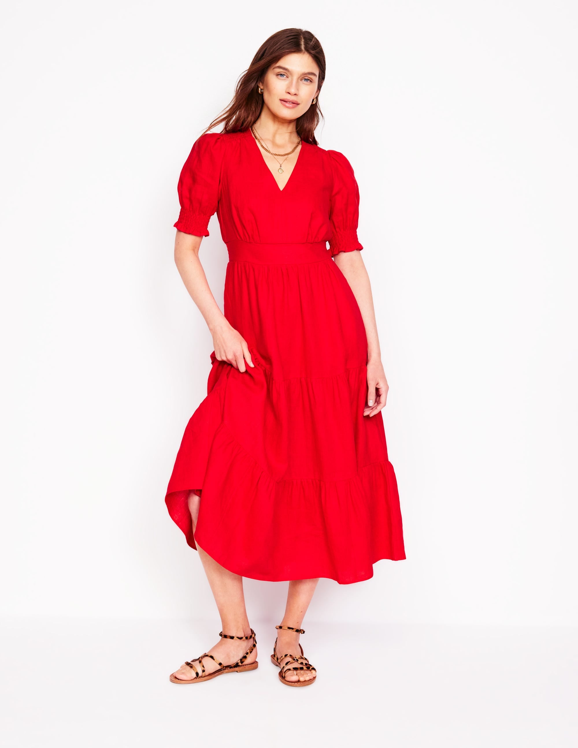 Anna Gestuftes Midikleid aus Leinen-Anemone Honeycomb Spot - Image 4
