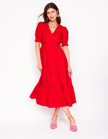 Robe mi-longue Anna en lin volantée-Anemone Honeycomb Spot