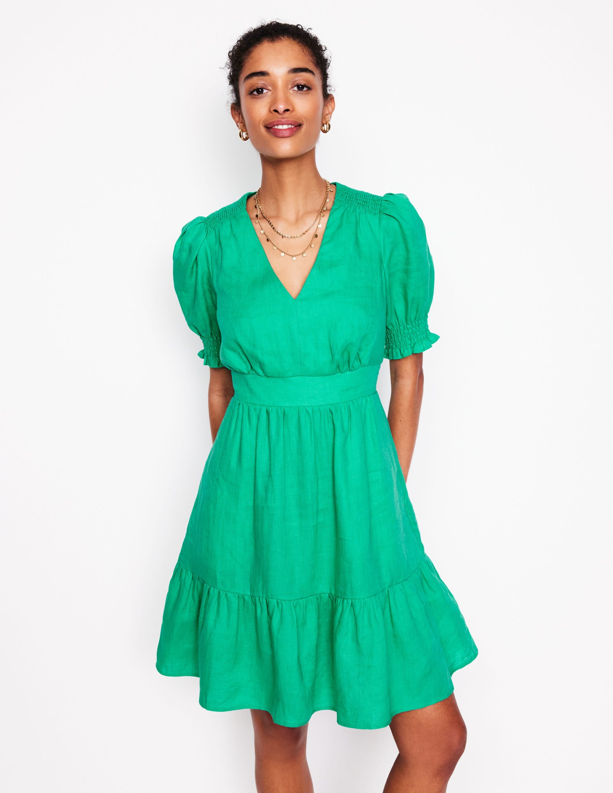 Robe courte Anna en lin-Bleu turquoise - Image 1