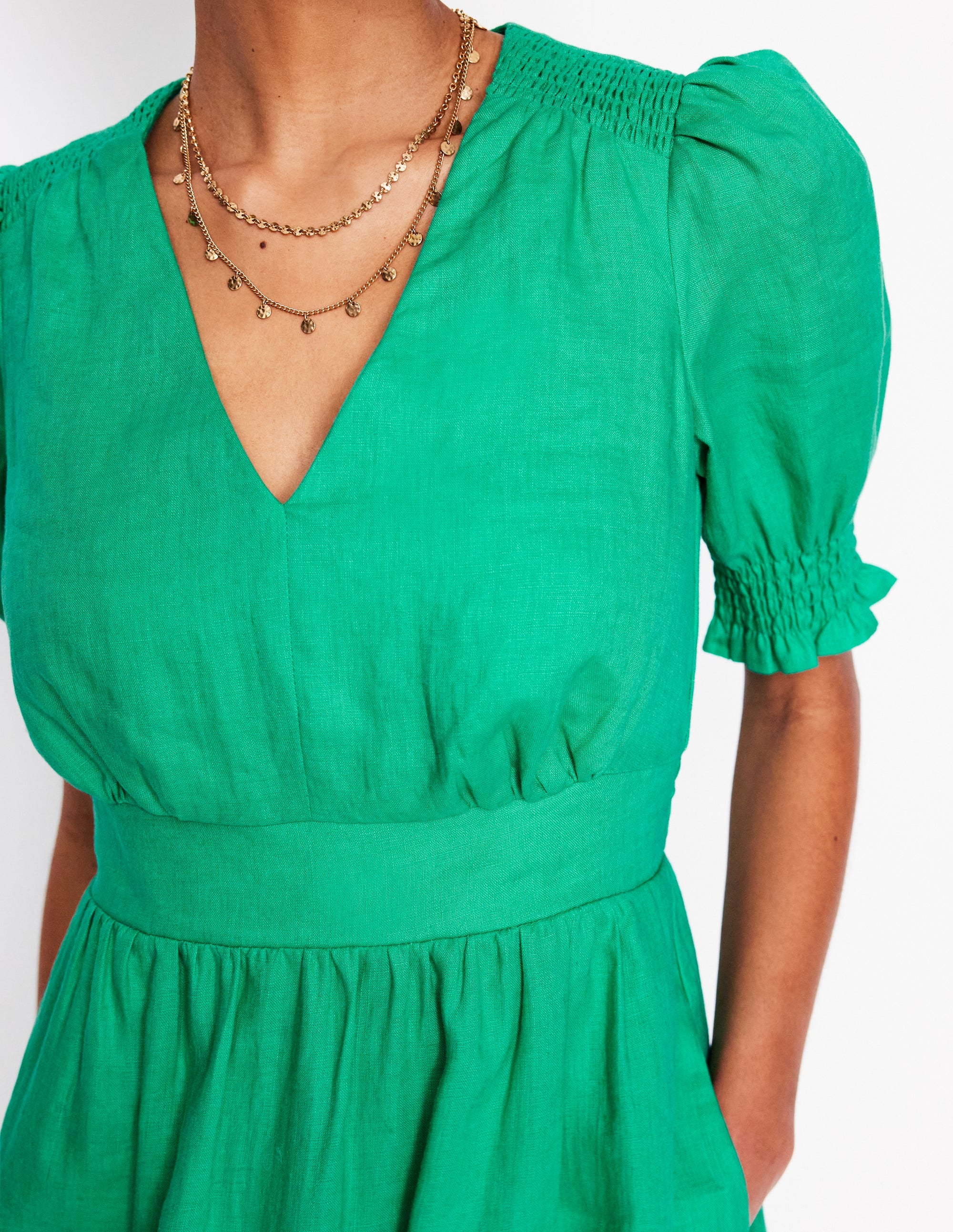 Robe courte Anna en lin-Bleu turquoise - Image 2