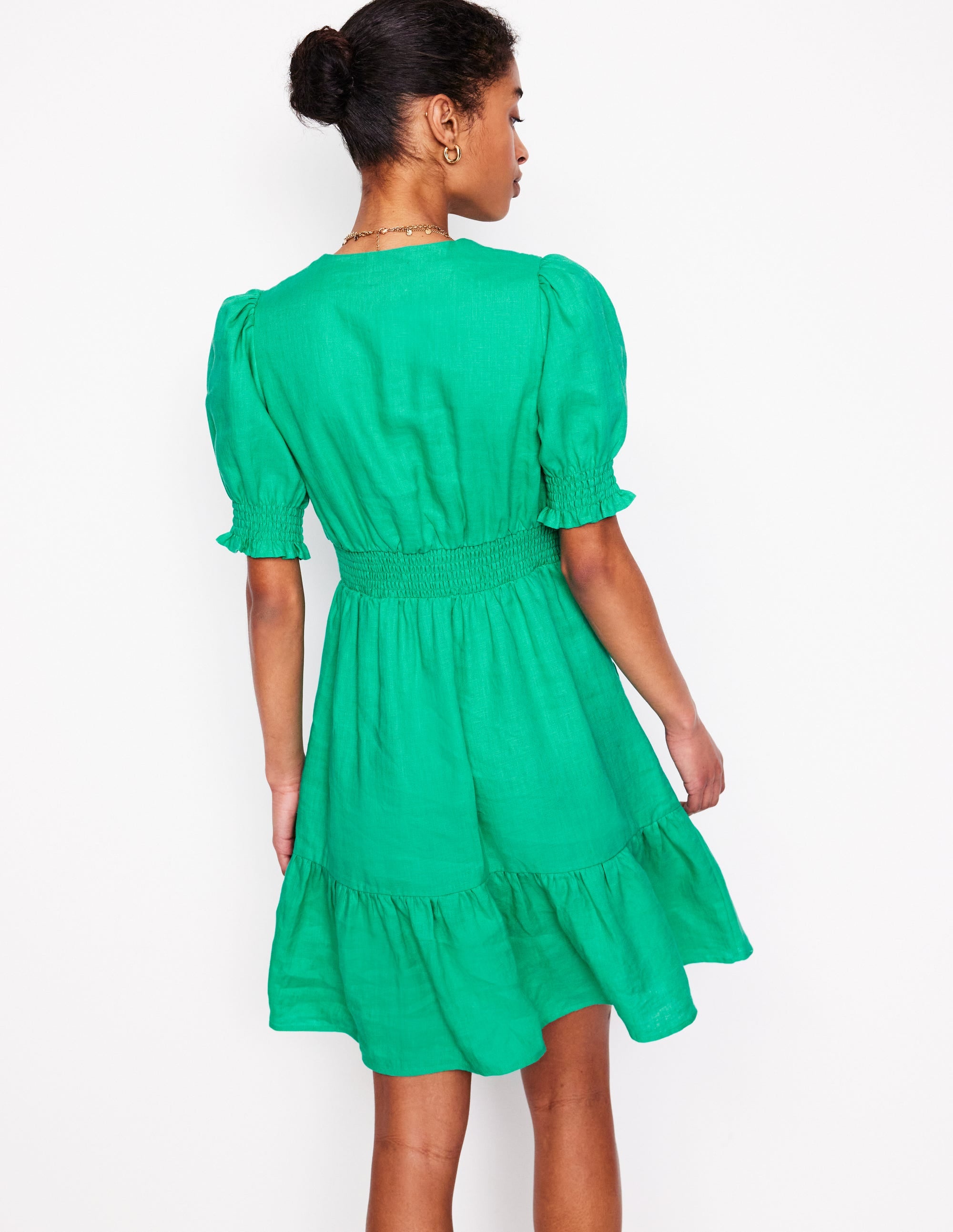Robe courte Anna en lin-Bleu turquoise - Image 3