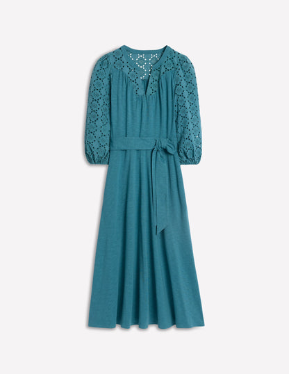 Eden Jerseykleid mit Lochstickerei-Wasserfallblau
