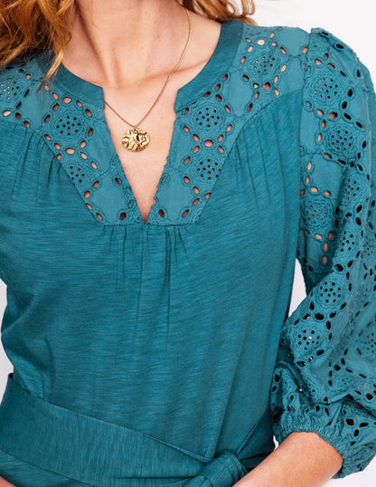 Eden Jerseykleid mit Lochstickerei-Wasserfallblau