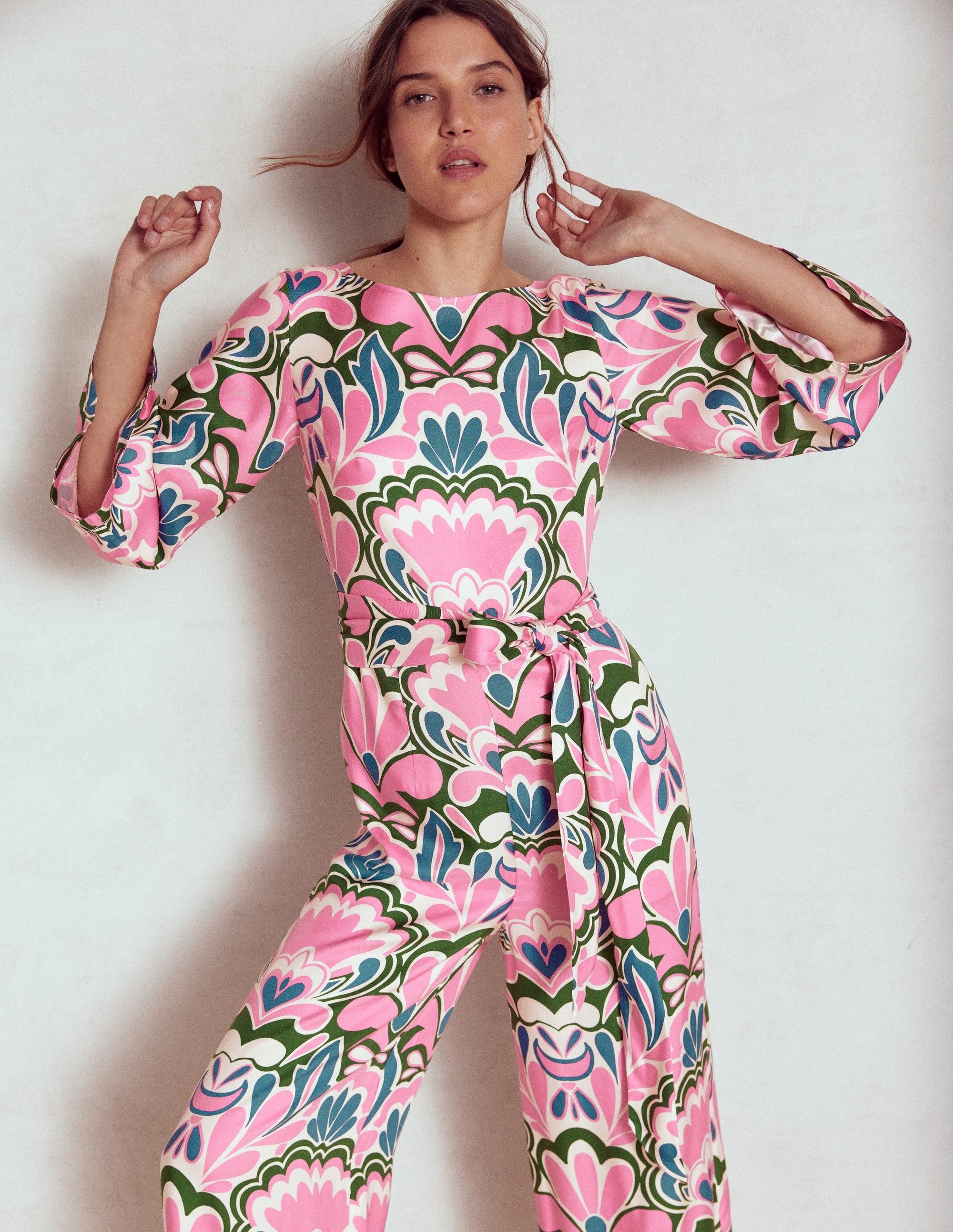 Jumpsuit mit Kimonoärmeln-Wiesenrosa, Freesie - Image 3
