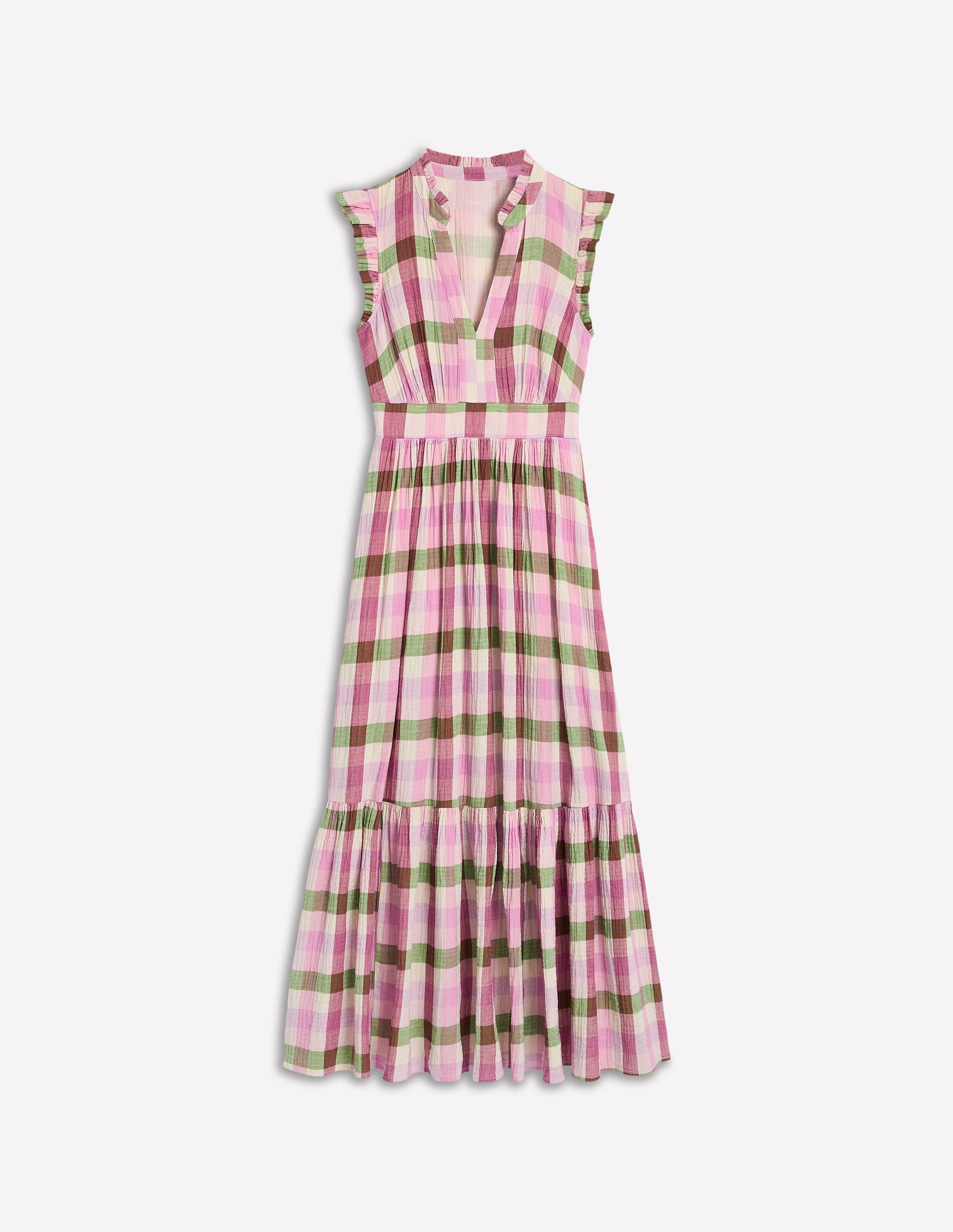 Wren Doppeltuch-Midikleid-Rosa und Grün Buntes Vichykaro-6