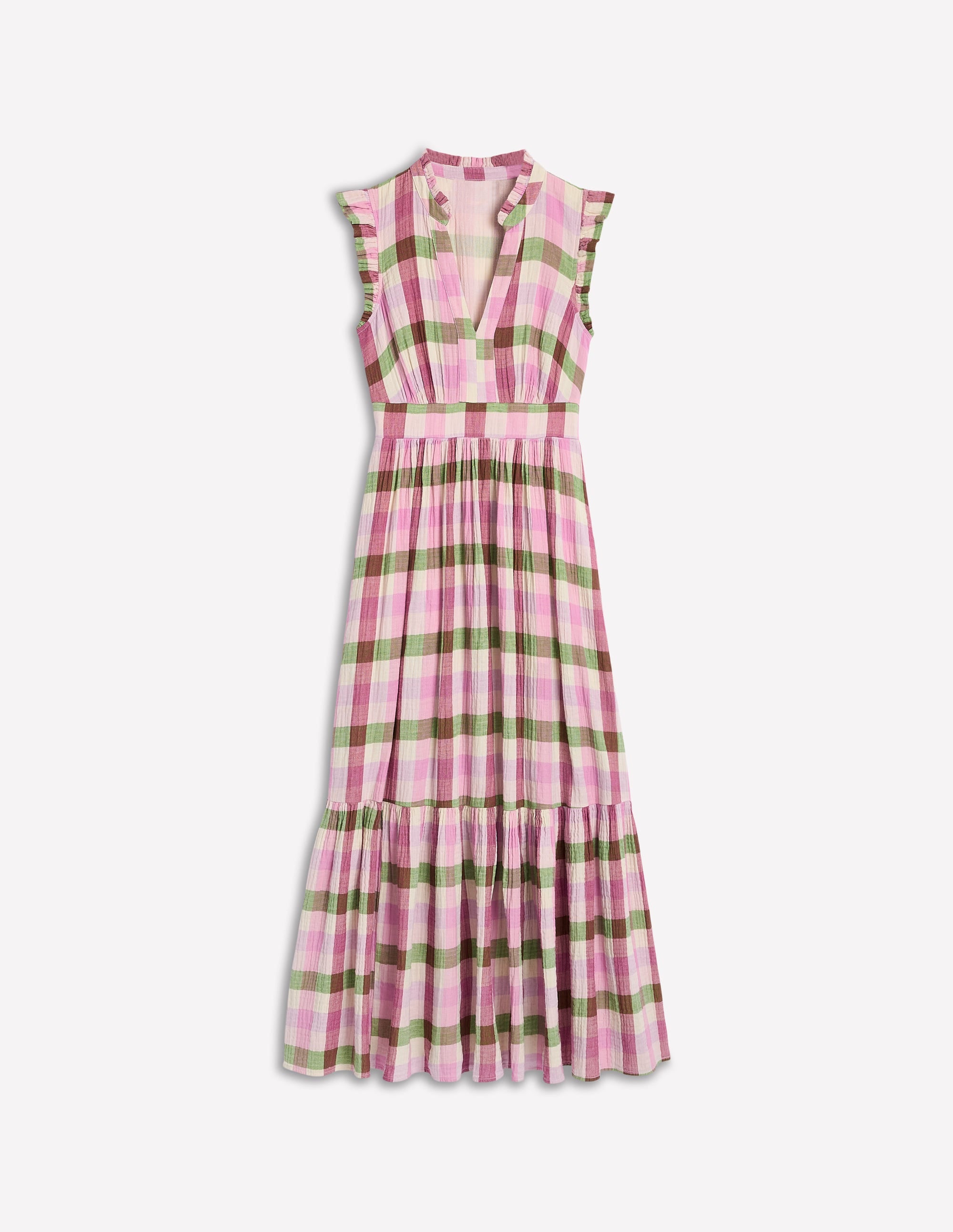 Wren Doppeltuch-Midikleid-Rosa und Grün Buntes Vichykaro - Image 6