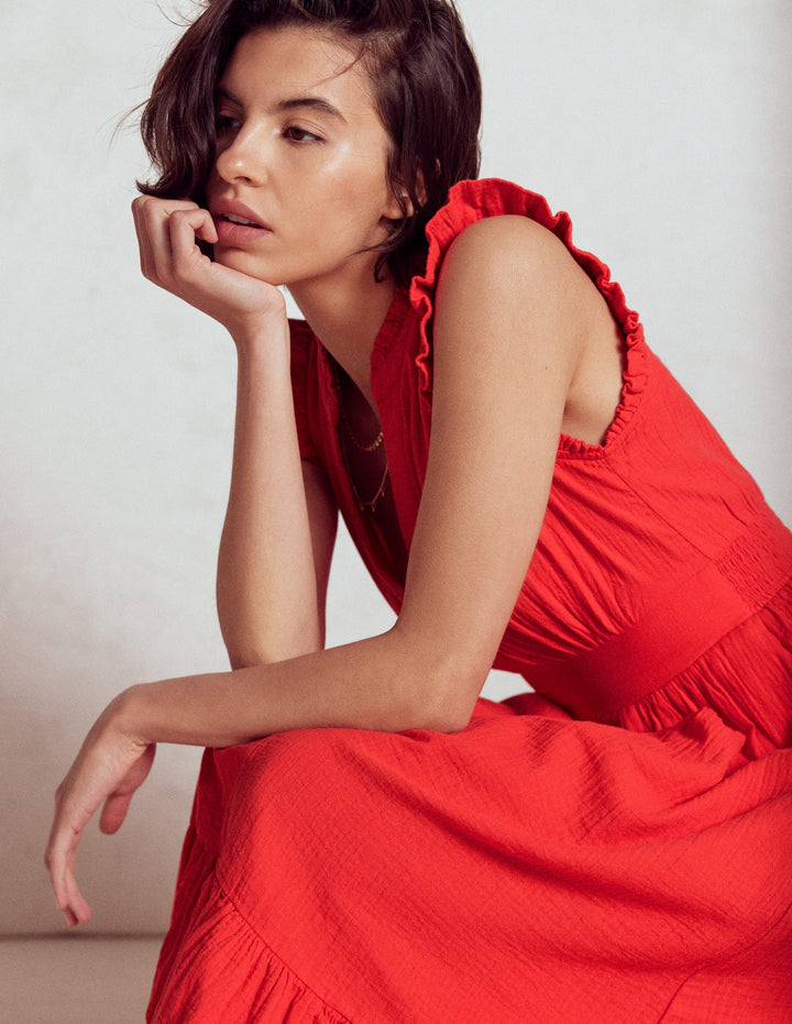 Wren Doppeltuch-Midikleid-Erbeerkuchenrot