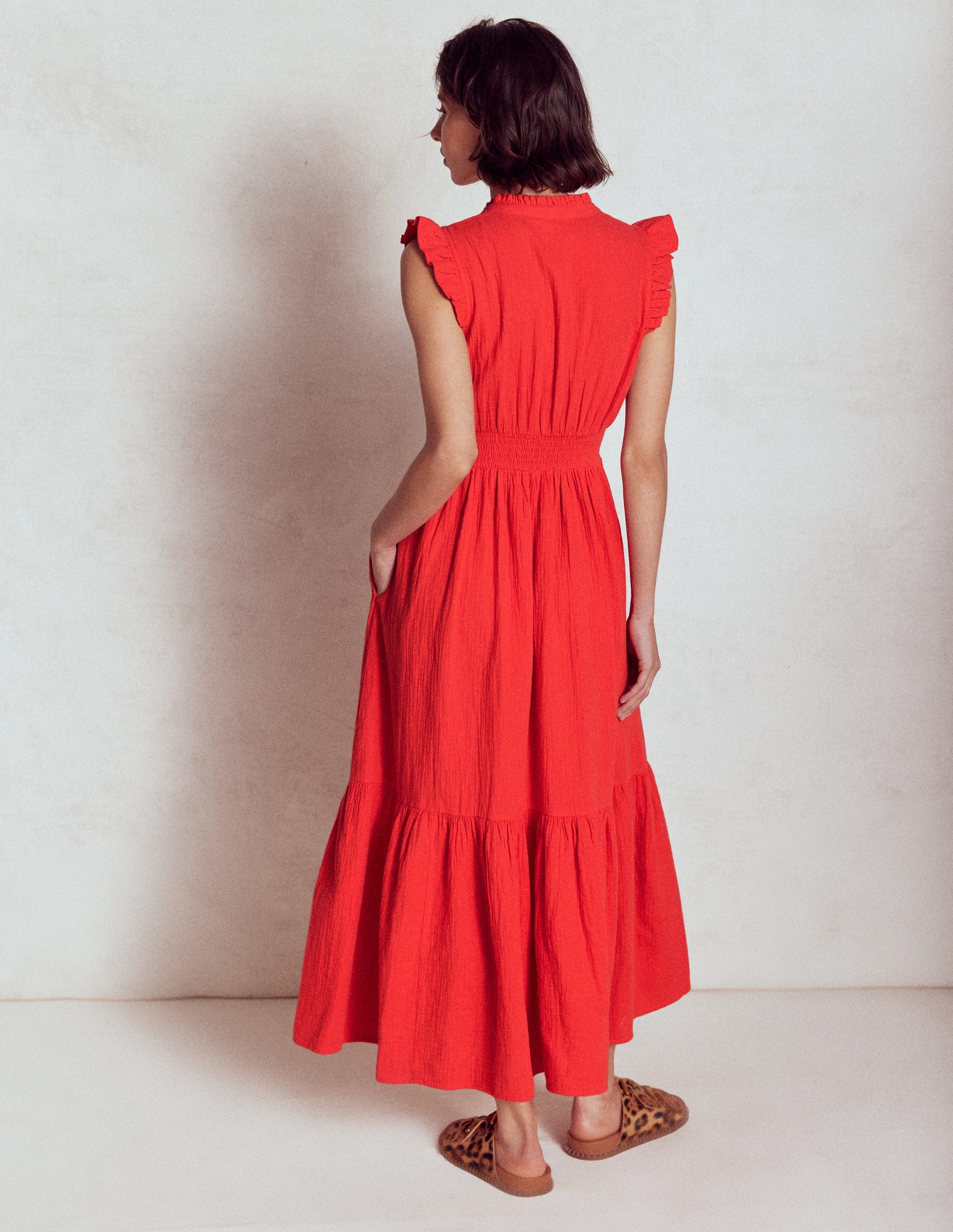 Wren Double Cloth Midi Dress-Strawberry Tart Red-3