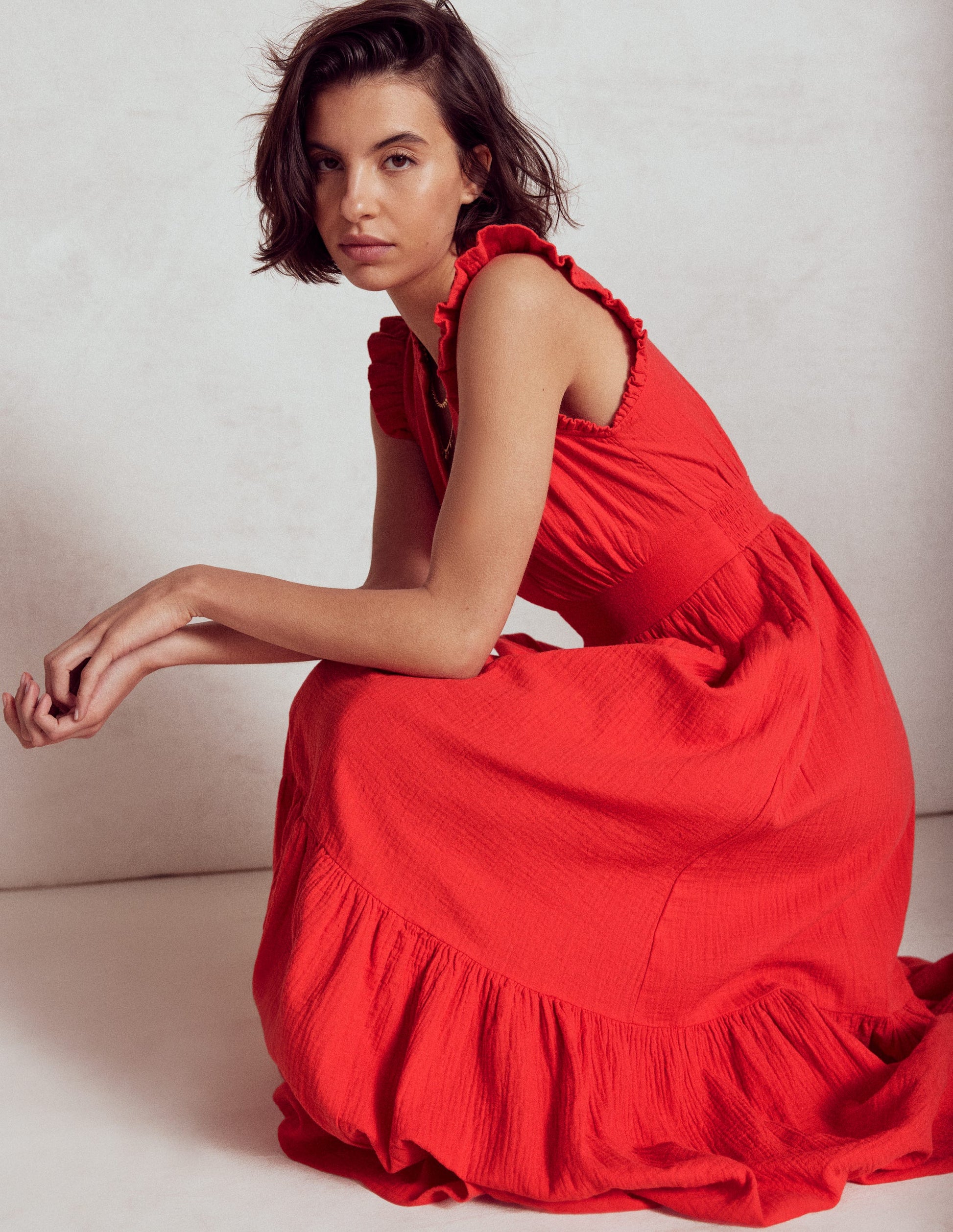 Wren Double Cloth Midi Dress-Strawberry Tart Red-2