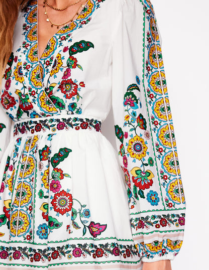 Mya Kurzes Baumwollkleid-Naturweiß, Botanischer Zweig