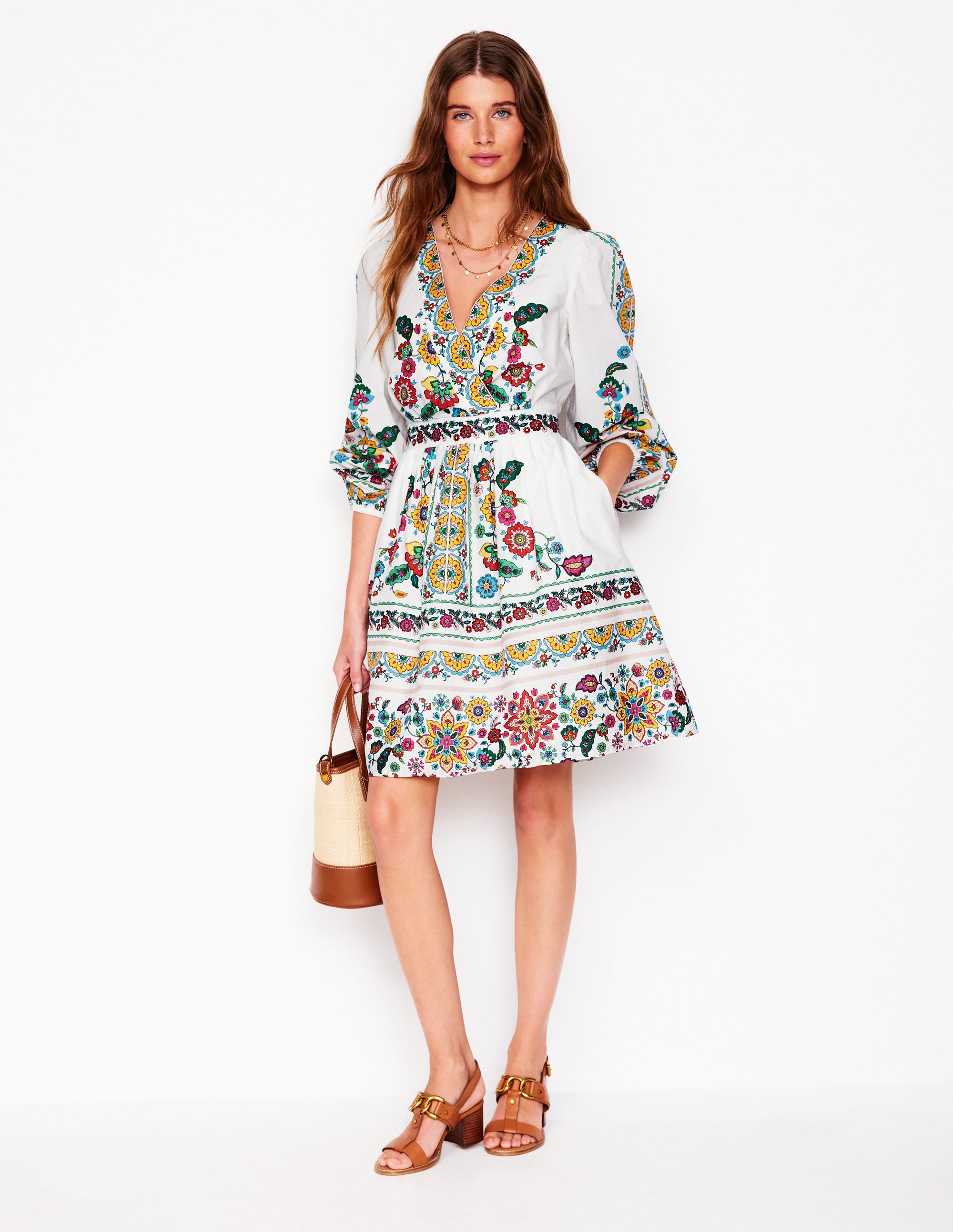 Robe courte Mya en coton-Ivoire, motif Botanical Spring - Image 5