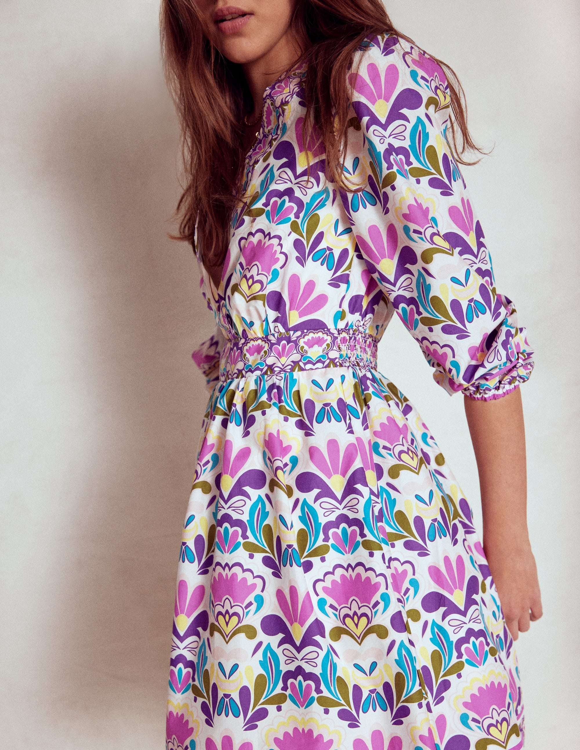 Robe courte Mya en coton-Violet royal, motif Freesia Stamp - Image 2