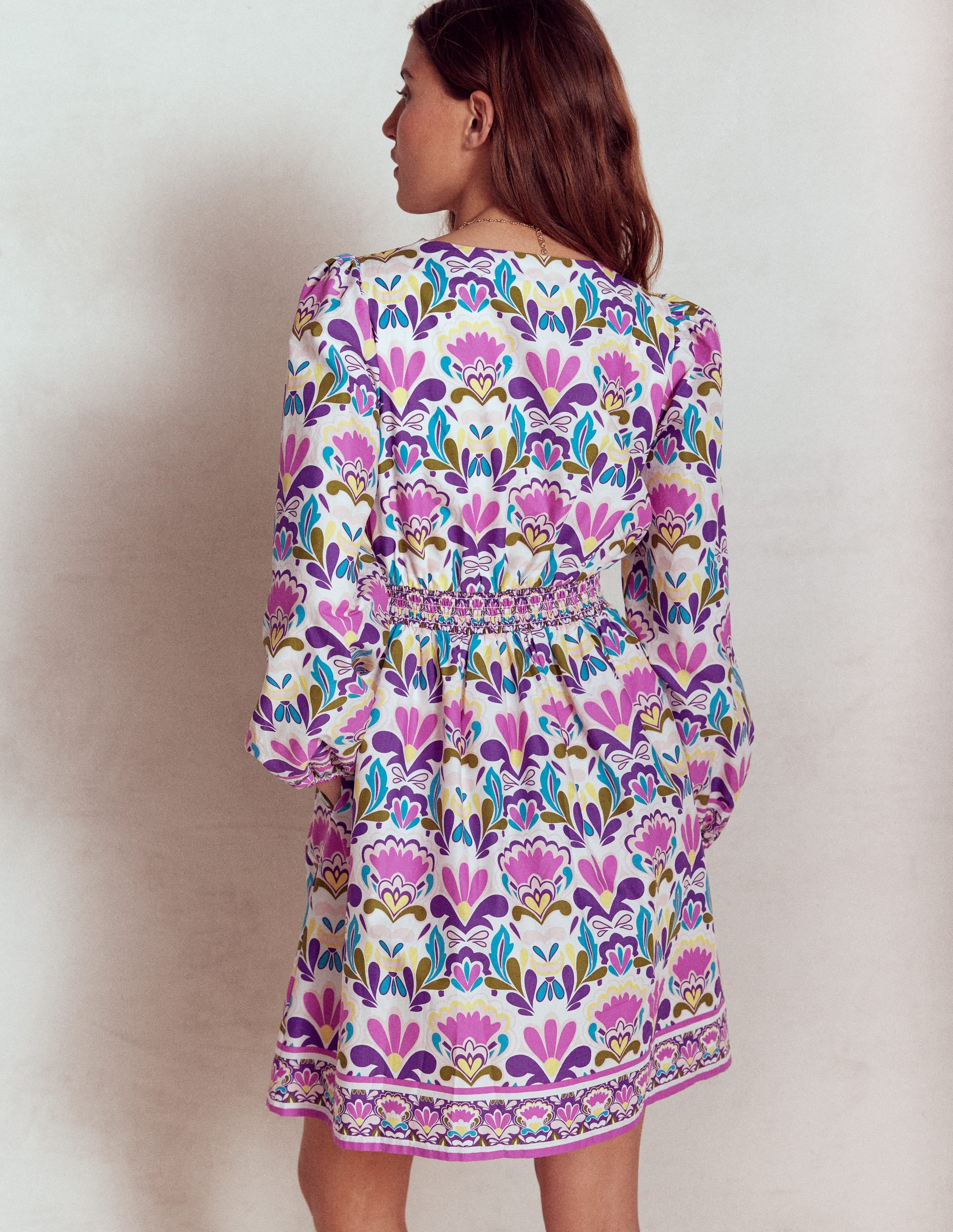 Robe courte Mya en coton-Violet royal, motif Freesia Stamp - Image 3