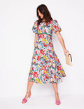 Robe style 40s à taille empire en lin-Multi, motif Wildflower Trail