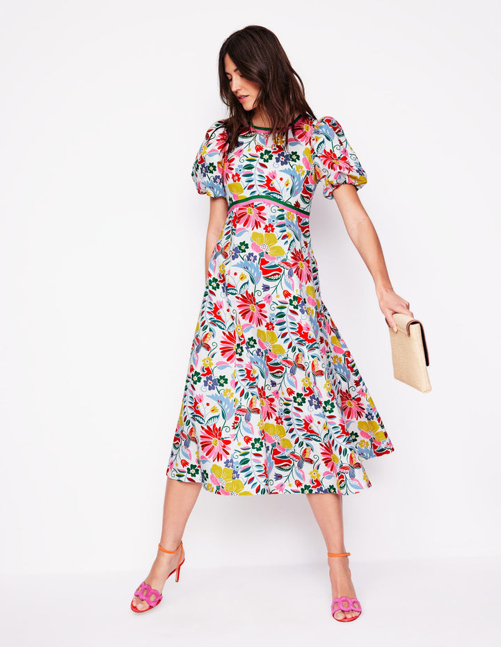Empire Linen Tea Dress-Multi, Wildflower Trail