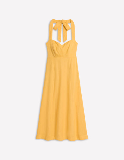 Neckholder-Kleid aus Leinen-Buttermilchgelb