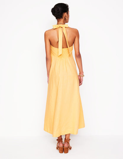 Neckholder-Kleid aus Leinen-Buttermilchgelb