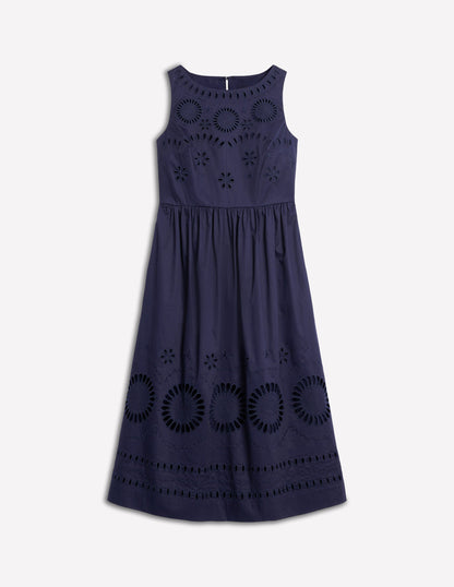 Lauren Midikleid mit Lochstickerei-Marineblau