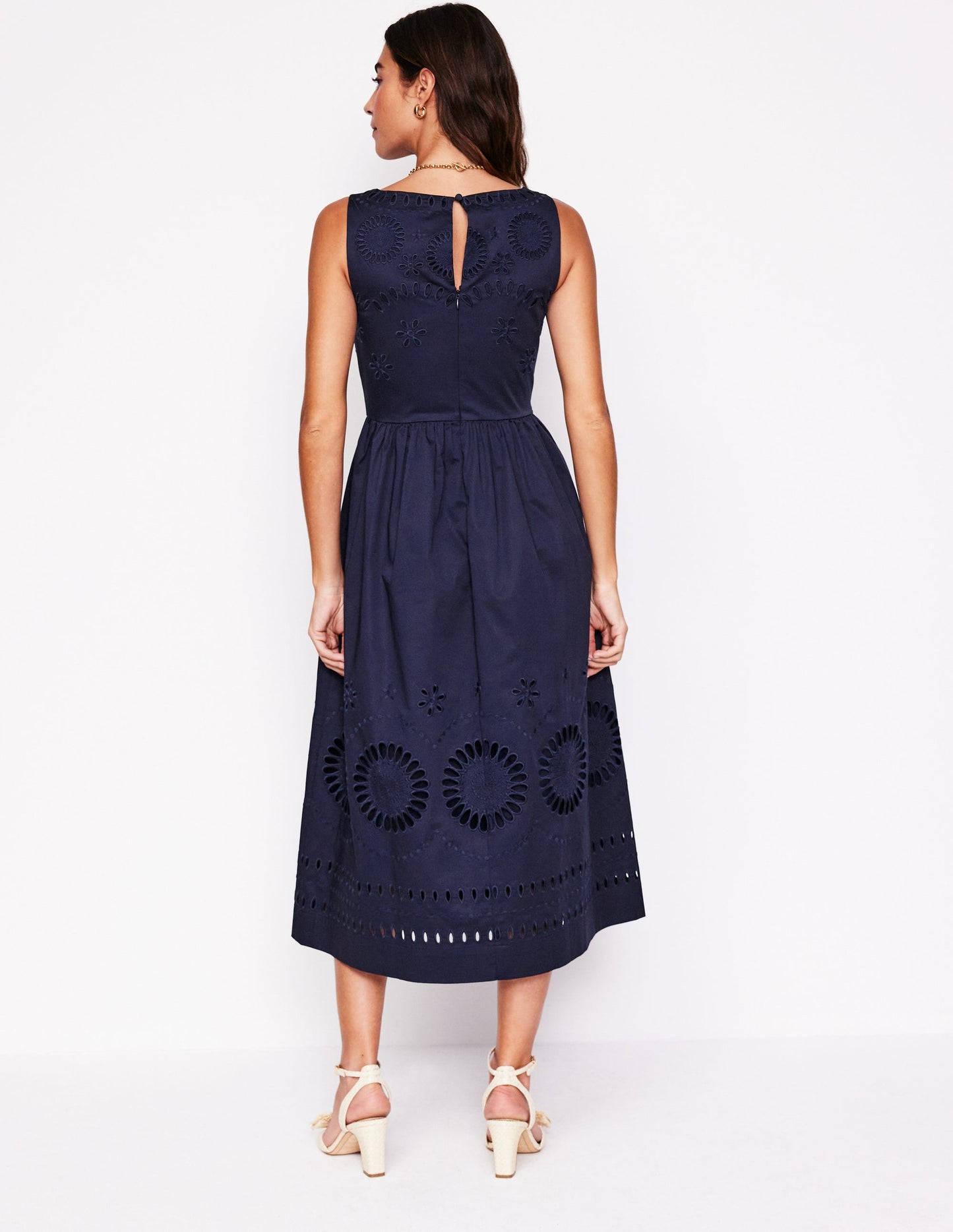 Lauren Midikleid mit Lochstickerei-Marineblau