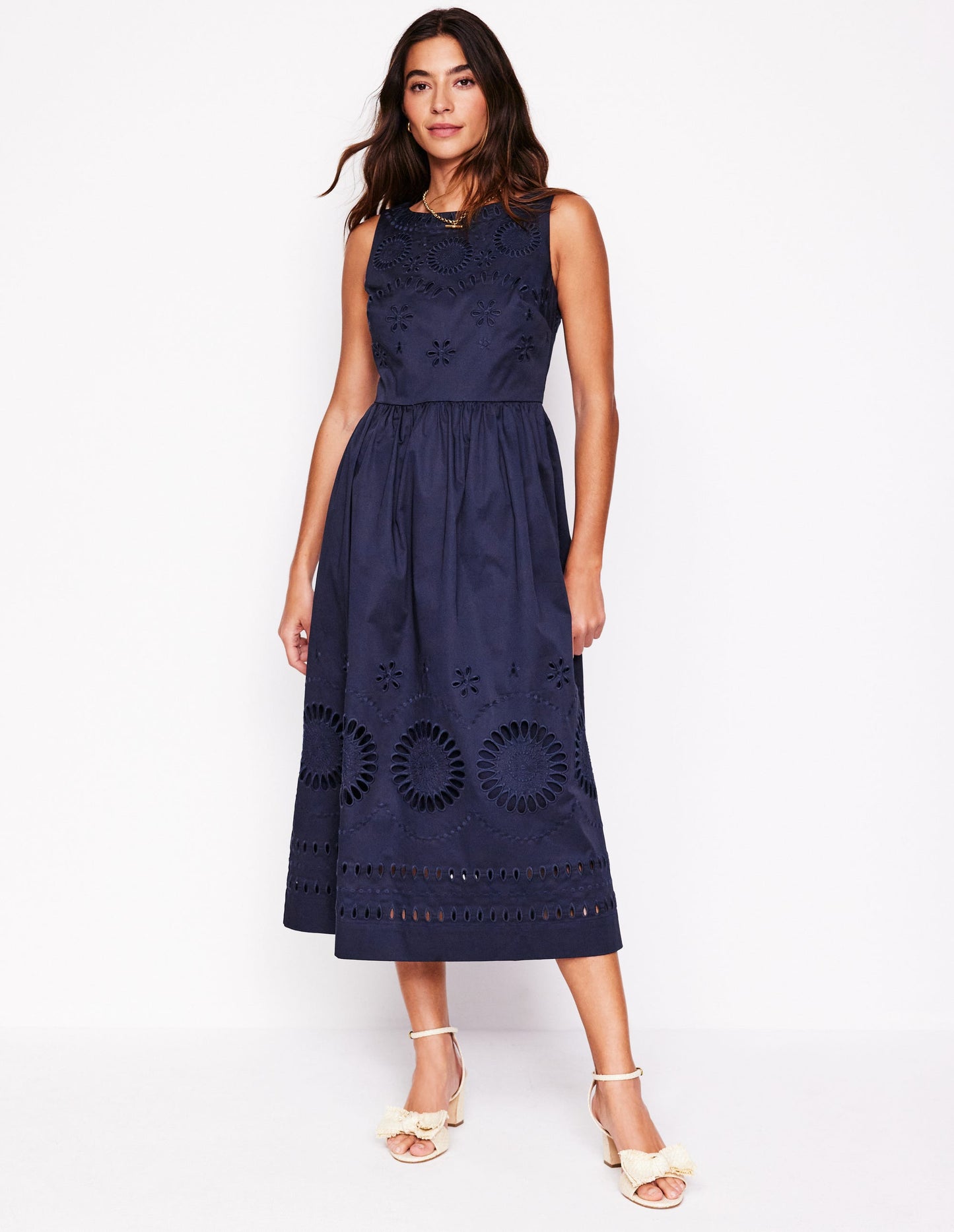 Lauren Midikleid mit Lochstickerei-Marineblau