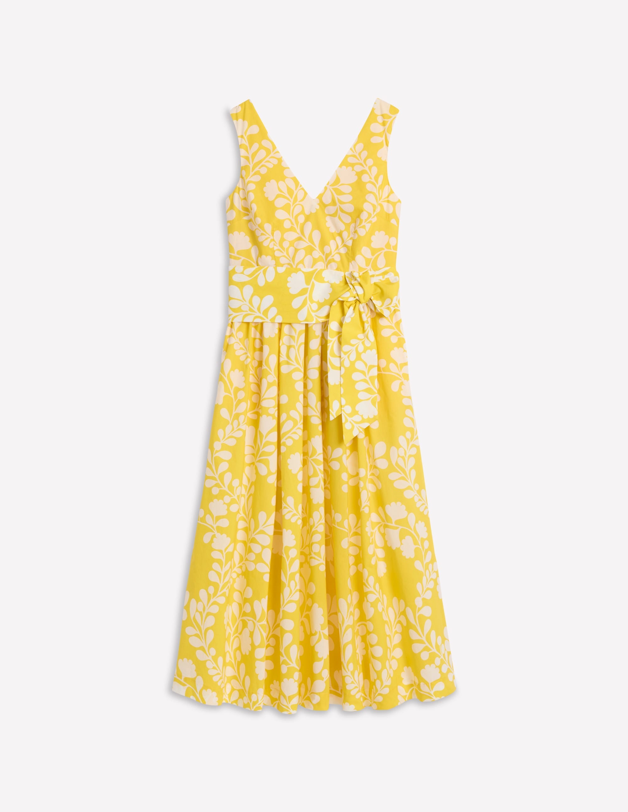 Ausgestelltes Kleid mit V-Ausschnitt und Gürtel-Gelb, Reben-Silhouette - Image 5