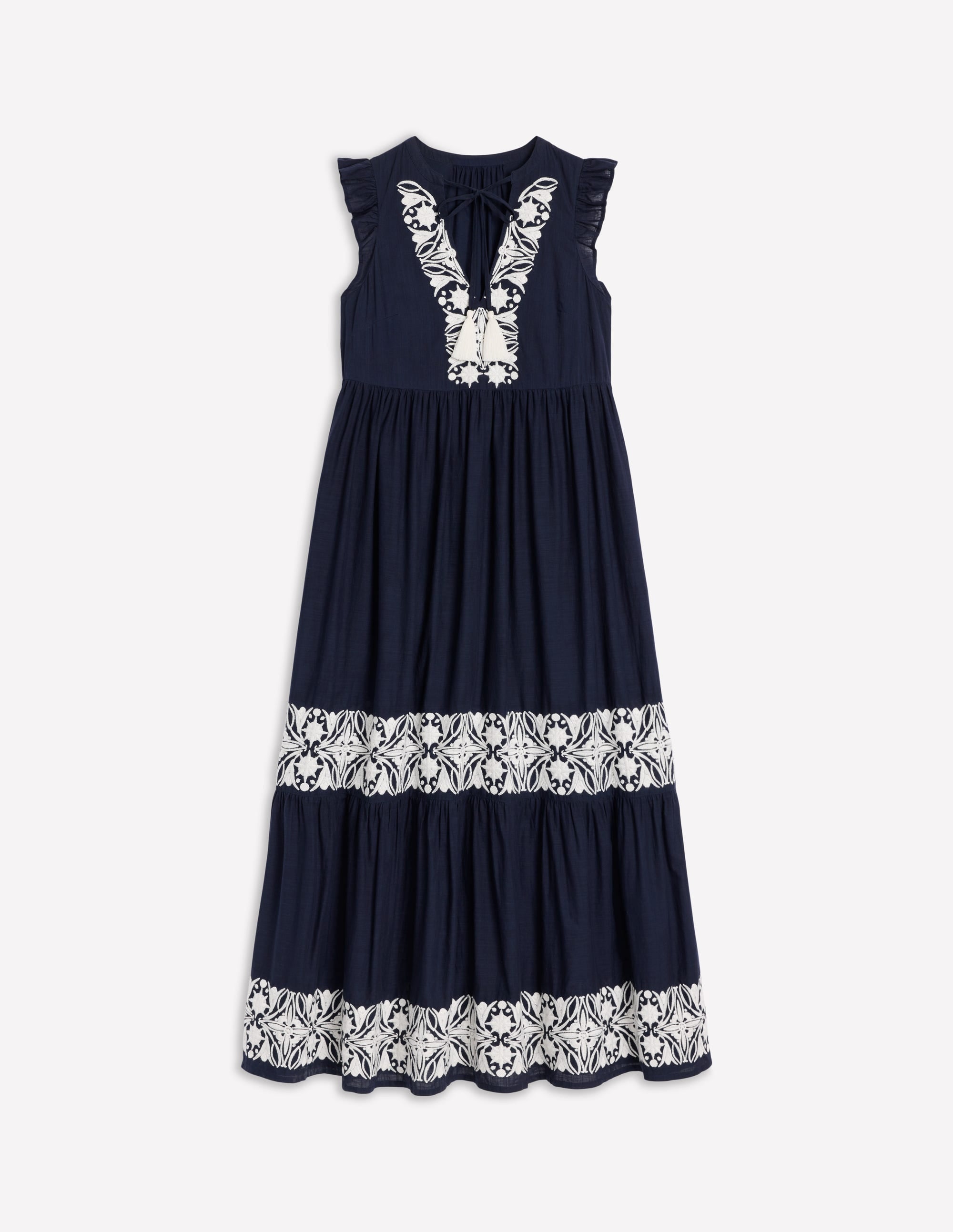 Gestuftes Kleid mit Bindeband am Ausschnitt-Marineblaue - Image 5