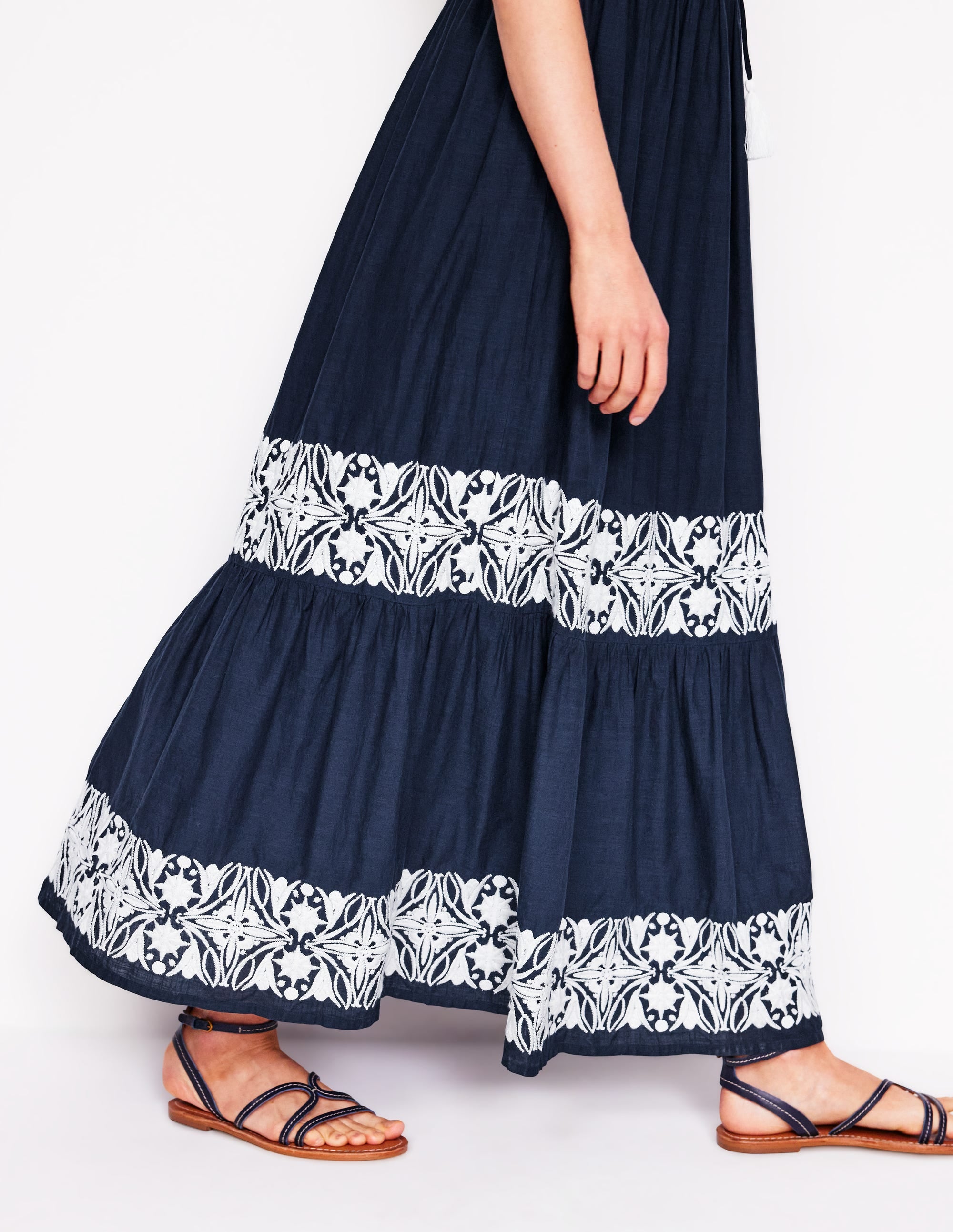 Gestuftes Kleid mit Bindeband am Ausschnitt-Marineblaue - Image 2