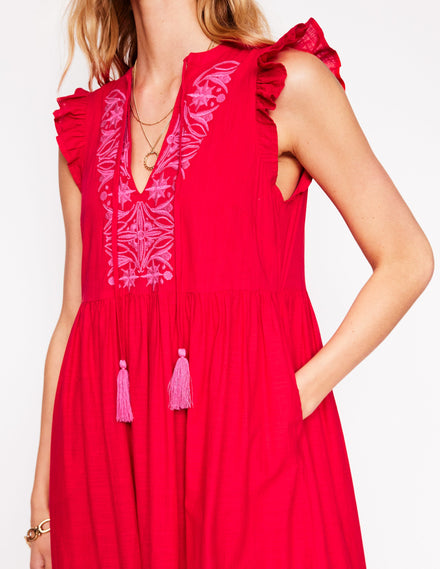 Gestuftes Kleid mit Bindeband am Ausschnitt-Anemone Honeycomb Spot