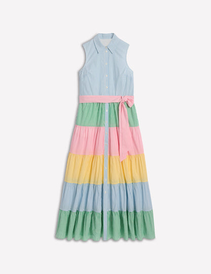 Buntes Hemdblusenkleid mit Stufen-Enteneiblau Streifen