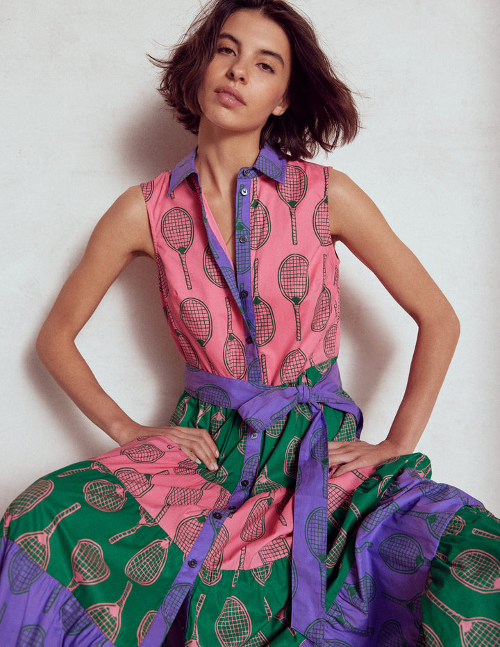 Buntes Hemdblusenkleid mit Stufen-Bunt, Tennis