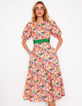 Kleid mit Ripsband-Taille-Bunt, Kaskadenartige Wildblumen