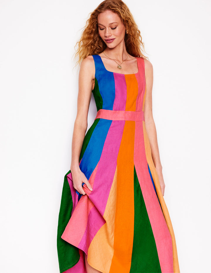 Ausgestelltes Kleid mit Ziernähten-Bunt, Blockfarben