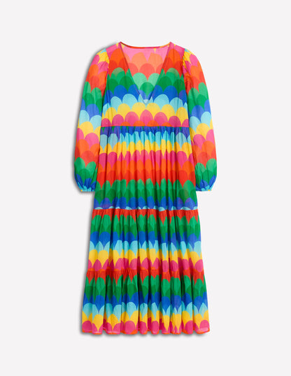 Gestufter Baumwollkaftan mit V-Ausschnitt-Bunt, Muschel-Streifen