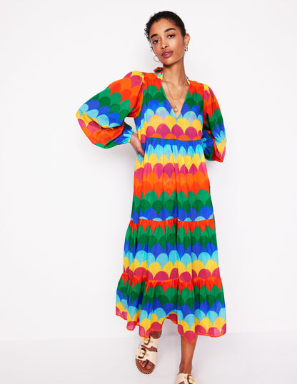 Gestufter Baumwollkaftan mit V-Ausschnitt-Bunt, Muschel-Streifen