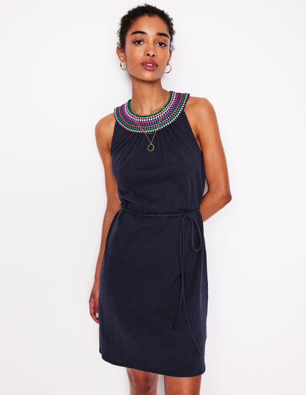 Eleni Kurzes Kleid mit Stickerei-Marineblaue